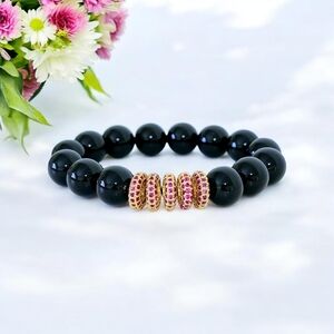 Onyx Bracelet With Cubic Zirconia Accent